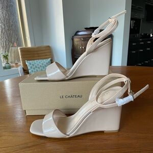 LE CHATEAU Nude Patent Wedges ✨ Quiet Luxury Minimalist Heels 8 NIB - Clean Girl